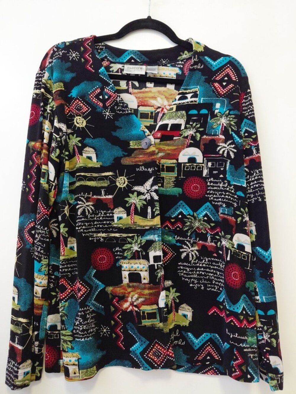 Chicos Travelers 2 Large Beautiful Wonderful World Travelers Slinky Knit Jacket